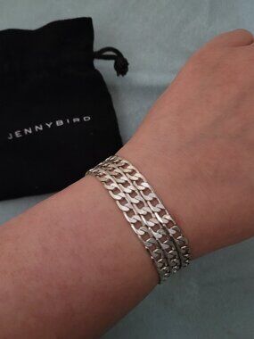 Jenny Bird Triple Strand Silver Cuban Link Chain Cuff Bracelet